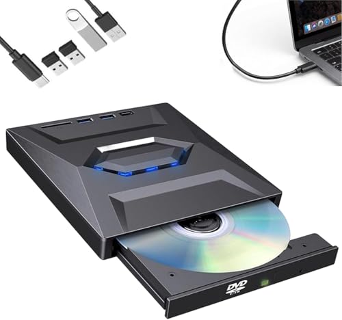 Générique Lecteur Blu-Ray Externe 7-en-1, graveur BD/DVD/CD Portable avec USB 3.0 et Type-C, hub USB et Lecteur de Cartes SD/TF, Lecteur Optique Plug & Play...