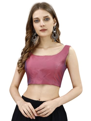 Image of Womanista Women's Taffeta Solid Sleeveless Readymade Saree Blouse for Women Stylish