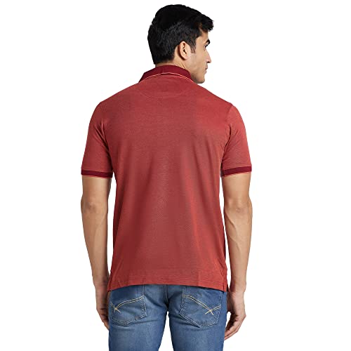 Image of Raymond Men's Pure Cotton Jacquard Pattern Contemporary Fit Polo Collar Polo Neck Half Sleeve Casual T-Shirt