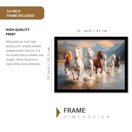 Image of HOTHOUSE Seven Running Vastu Lucky Horse and Rising Sun Painting | 7 Horses Vastu Frame Wall Art Painting for Living Room Bedroom Office Home Decor Wall Decor Size (10X13 inch)