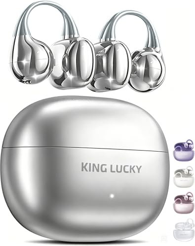 Image of King Lucky Next-gen Clip on Earbuds Open Ear Wireless Bluetooth 6.0 Headphones with Mic,50H Play,ENC,IPX5 Waterproof,Sports Ear Buds,Comfortable for Small Ears&Fitness,Run (Silver, Standard)