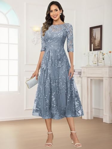 Lace Applique Mother of The Bride Dresses A Line 3/4 Sleeve Evening Formal Cocktail Dresses for Women2