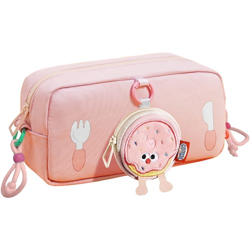 Image of FunBlast Pencil Pouch for Girls - Cartoon Pouch with Hanging Strap & Coin Pouch, Multipurpose Zipper Case, Aesthetic Pouches for Girl, Kawaii Pencil Case, Cute Pouches for Girls (Pink)