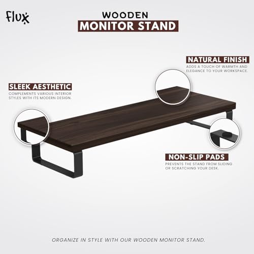 Image of flux Monitor Stand Wooden | Monitor Stand Riser | PC Stand For Desktop Table | Non Slip, Material: Particle Board & Metal Black