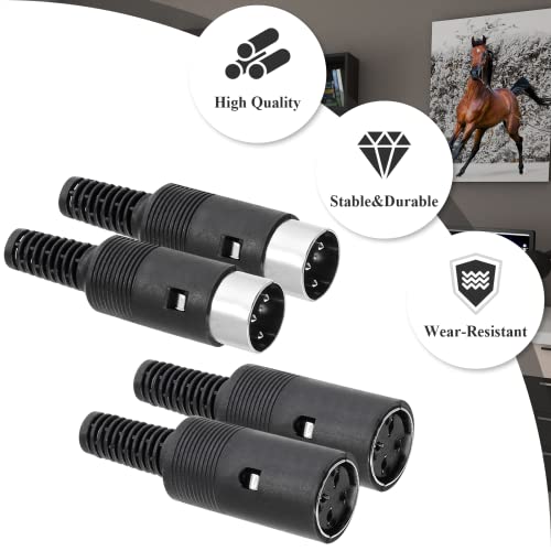 Adaptador DIN 4 pines macho y hembra 2 pares plástico negro miniatura 4