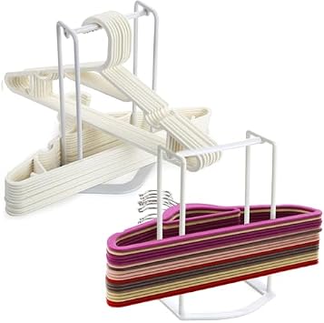 Hanger Organizer Set, 2PCS Hanger Stacker Racks for Closet and Laundry Room High Capacity, Portable Plastic Storage for Hangers White