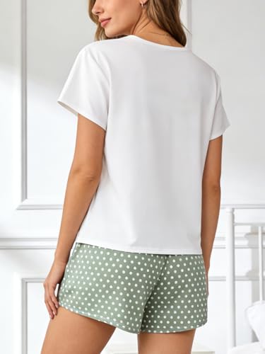 Image of VENTELAN Pajama Set For Women Cute PJS Summer Short Sleeve Shorts Sleepwear