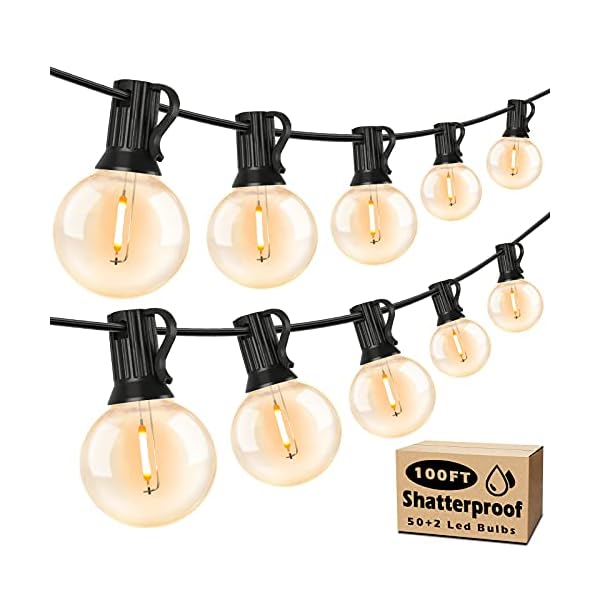 Brightever 30,5 m Outdoor G40 LED Globe Lichterkette Dimmbar Wasserdicht Bruchsichere Lichterkette mit 52 Glühbirnen…