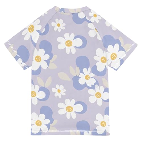 Kids Rash Guard Girls Toddler Swim Shirts Short Sleeve White Flower Lilac UPF 50+ 3T2