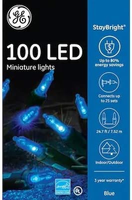 Staybright GE 90834LO 100-Count LED 5.5-MM Blue Christmas String Lights Energy Star
