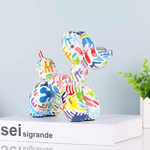 Creative Graffiti Balloon Dog Sculpture, Modern Color Art Balloon Dog Statue, Modern Abstract Balloon Dog Figurines, Resin Balloon Dog Animal Decor, Suitable for Home Desktop Office Study Shelf Decor