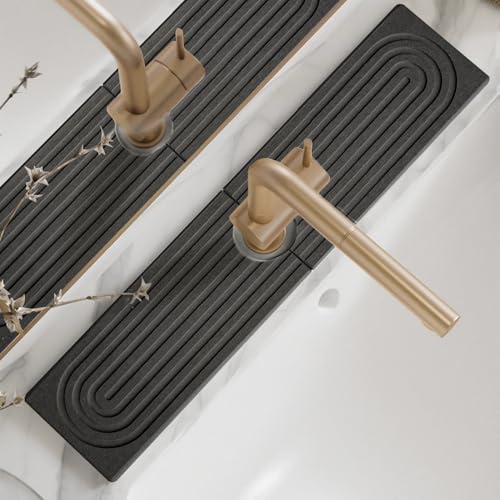 eormoe Kitchen Sink Splash Guard – Stone Diatomite Faucet Drying Matt, Modern Kitchen Sink Accessories for Countertop (Dark Grey, 23.6x3.9)