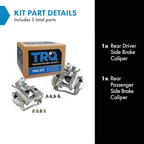 Image of TRQ Rear Brake Caliper Set Zinc Coated Hardware Brackets Compatible with 2011-2018 Ford Explorer 2010-2012 Flex 2013-2018 Taurus 2010-2013 Lincoln MKT