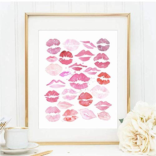 Affiche de toile rose lèvres de mode 50x70cm sans cadre pour décoration murale