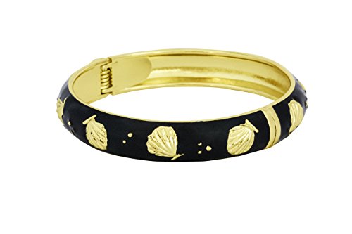 Image of Spring Hinge Enamel Seashell Bangle Bracelet