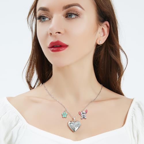 Image of Love Heart Locket Necklace That Holds Pictures Stitch-Shape Necklace Stuff Gifts Ohana Photo Lockets Necklace