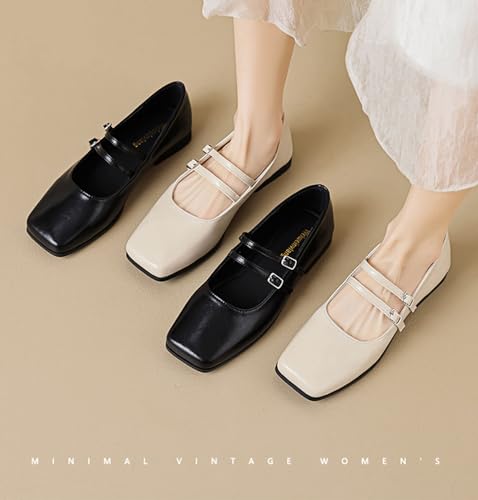 Women's Square Toe Flat Bottomed Mary Jane Shoes Fashionable Solid Color Comfortable Retro Mary Jane Flat Shoes2
