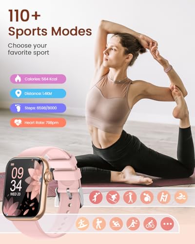 2025 Smartwatch Damen mit Telefonfunktion, 1,85'' Zoll Uhren Damen mit SpO2, 110+ Sportuhr, Herzfrequenz, Schlafmonitor, Menstruationszyklus, IP68 wasserdichte für iOS und Android, Gold – Bild 6