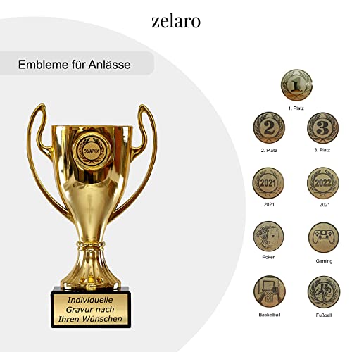 Zelaro Pokal in Gold mit Wunschtext - Trophäe für Kinder - Henkelpokal als Geschenk für Frauen und Männer mit Embleme DREI Größen (19cm) – Bild 5