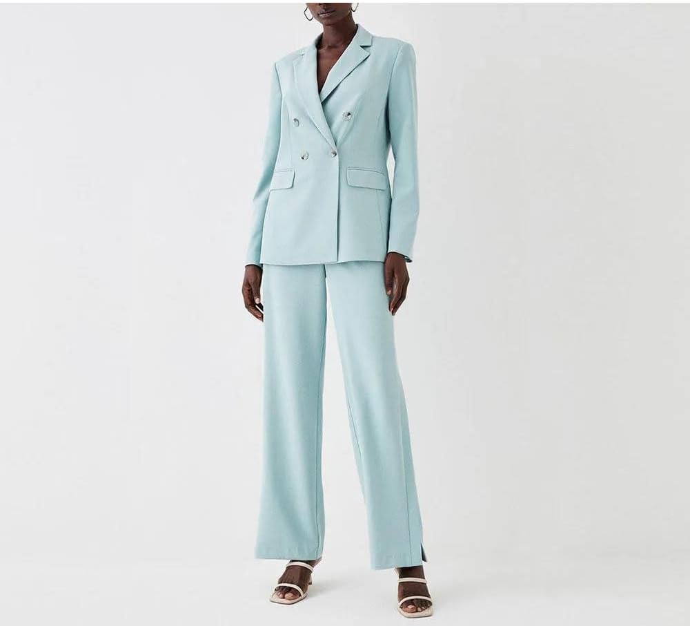 Women Classic Solid Double Breasted Suit Slim Fit Formal Office Blazer Pants Outfit
