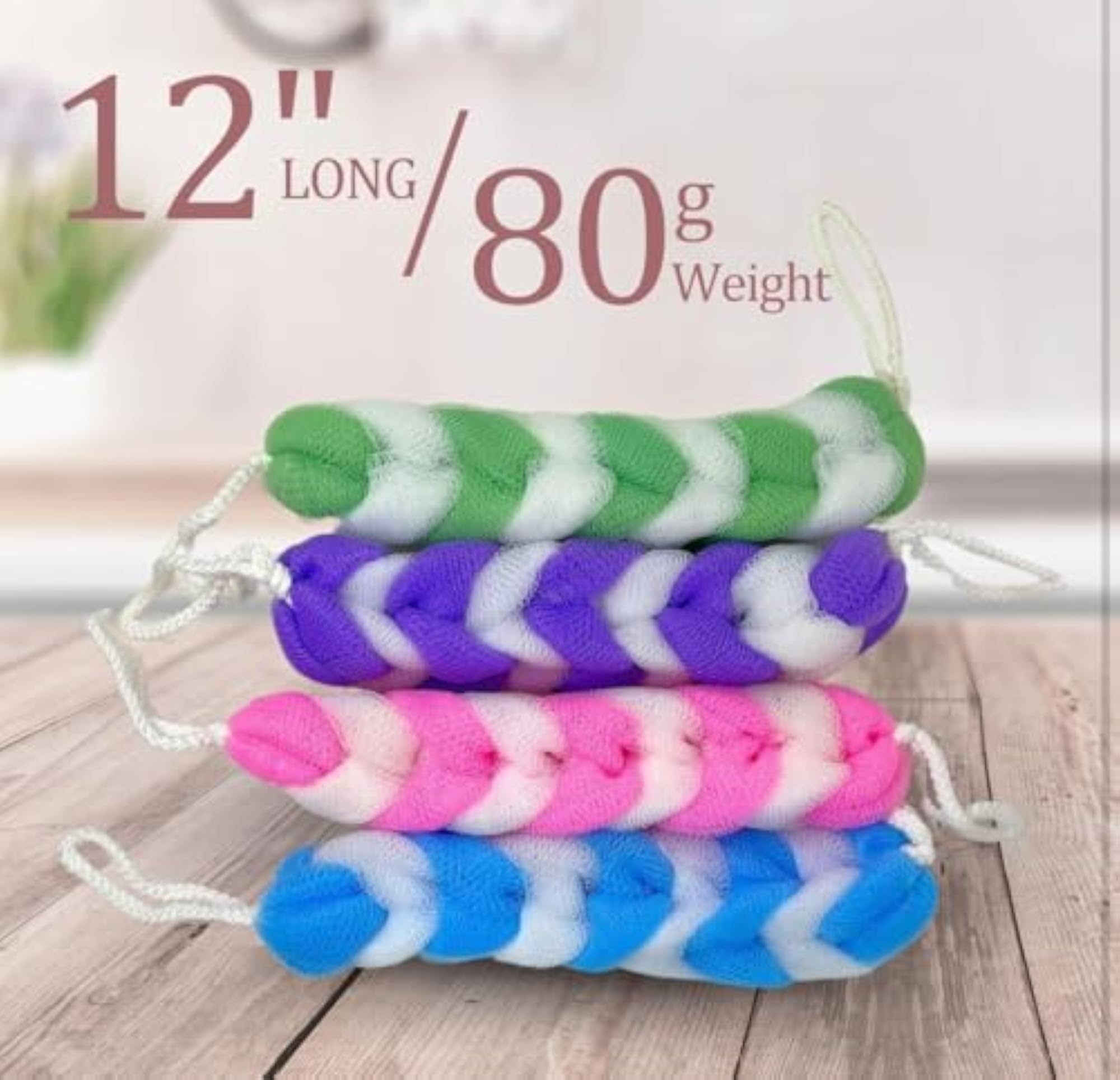 Colorful Braided Bath Shower Loofah Sponge Set, 4-Pack