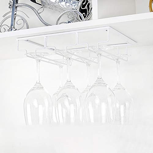 FOMANSH Wine Glass Rack - Under Cabinet Stemware Wine Glass Holder Glasses Storage Hanger 2 Pack Metal Organizer for Bar Kitchen White
