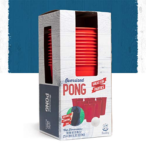 Wembley Oversized Beer Pong Party Drinking Game with 12 Big Cups, 2 Balls & Carrying Bag