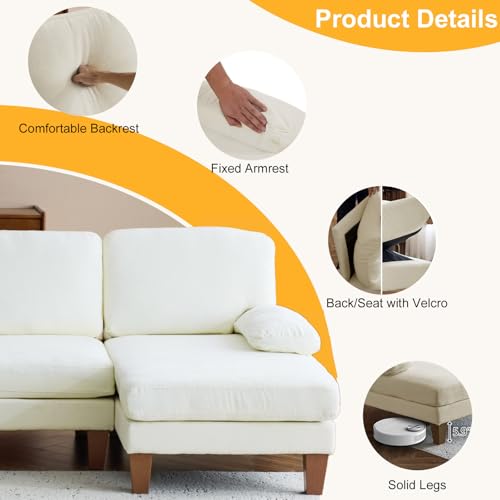 Image of Karl home Compact U-Shape Sectional Sofa Couch 111 inch 4-Seat Beige | Modern, Chenille Fabric Upholstered, Double Chaise, Wood Grain Legs for Living Room, Home Office, Apartment, Studio