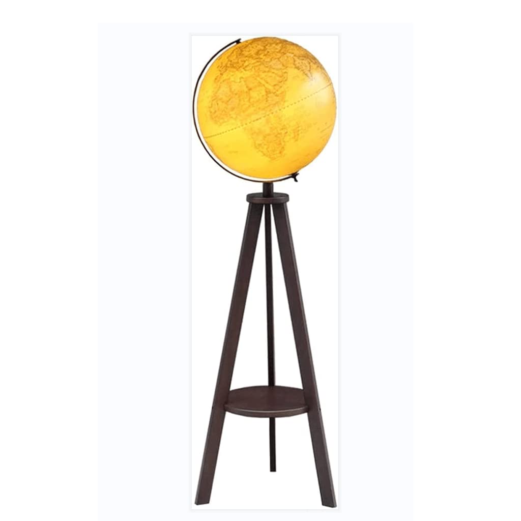 Globe, Floor Tripod with Wooden Storage Rack Stand Raised Embossed Map Globe Clear Text Marking(B)