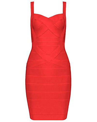 Robe de cocktail Whoinshop chic rouge sans manches pour femme taille S