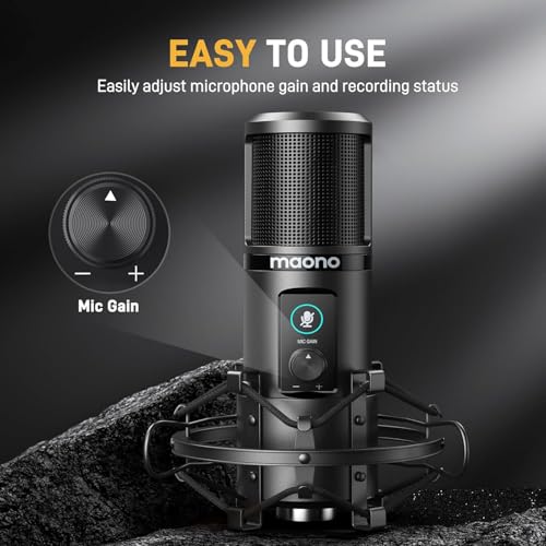Image of MAONO AU-PM421 Condenser USB Microphone, Professional Studio Recording Mic with 1-Touch Mute and Mic Gain Knob for PC, Singing, Podcast, Gaming, YouTube