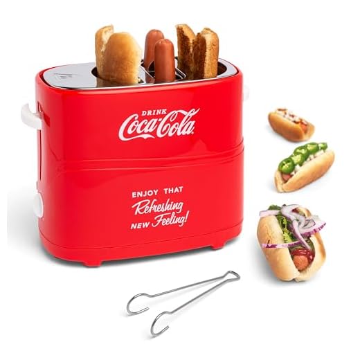 Nostalgia HDT600COKE Coca-Cola Pop-Up 2 Hot Dog and Bun Toaster, With Mini Tongs, Works With Chicken, Turkey, Veggie Links, Sausages and Brats, Red