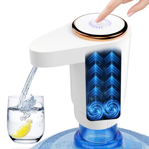 EasySpeed Dispensador de Agua de Doble Velocidad | Recargable 1200mAh Bomba de Grifo para Botellas con 1 Adaptador | Compatible con Garrafas de 3 a 20 litros | para Camping, Casa & Oficina, Blanco