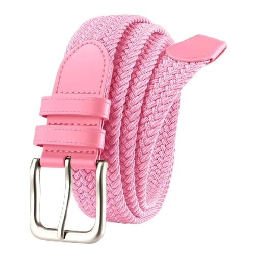 Mens Belt Braided Stretch Belt for Men Golf Pants Casual Jeans (Pink)