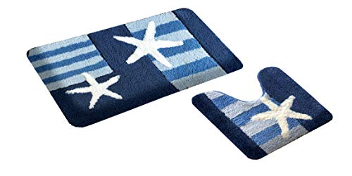 S&S-Shop Badematte Set | Blau | Microfaser | super weich | Bremen | mit Ausschnitt | 2 teilig |...
