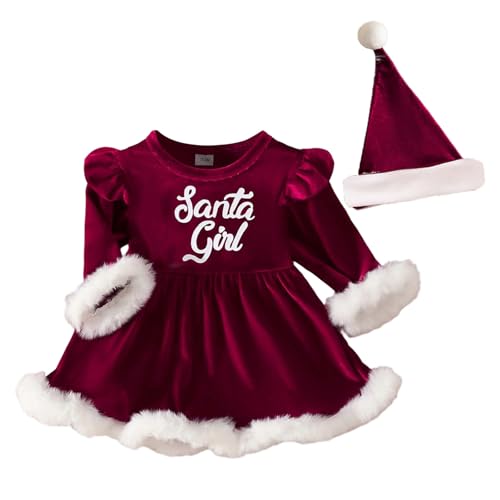 Disfraz de Navidad para bebé niña de terciopelo rojo de manga larga con gorro, traje de princesa de 12 meses a 5 años para fiesta y fotografía
