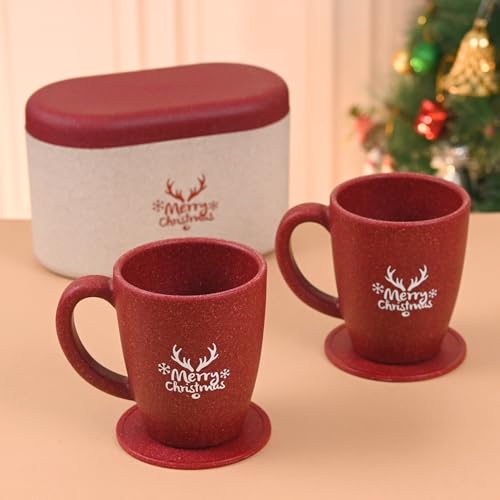 Image of Eha Earth-Friendly Christmas Gifts for Friends and Family | Secret Santa Gifts | Made with Rice Husk | Printed Christmas Mug and Coasters Set of 2, Keychain & Loopac Box | 300 ml | Coral