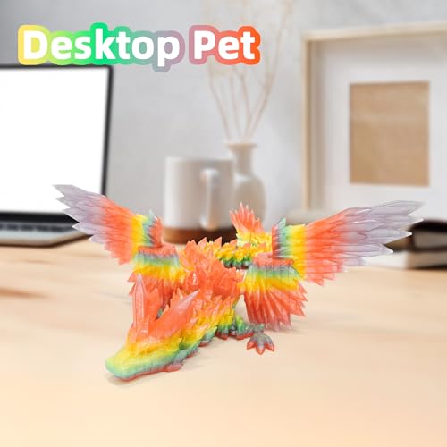 Image of 3D Printed Dragon with Wings - 18 inch Flying Dragon, XL Articulated Winged Crystal Fidget Toy, Home Decor, Birthday Gift, Desk Pet (Crystal Summer Dream)