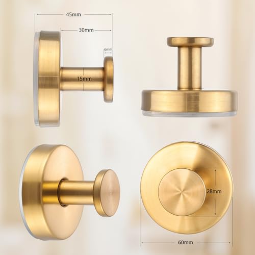 Image of Suction Cup Hooks, 2 Pack Gold Stainless Steel Suction Hooks for Shower | No-Drill, Reusable Removable, Towel Hook Holders for Bathroom Kitchen, For Smooth Surfaces Like Tile, Glass, Mirror