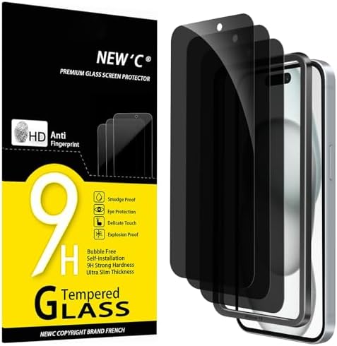 NEW'C 3 Pack Privacy for iPhone 16, iPhone 15 Screen Protector (6...