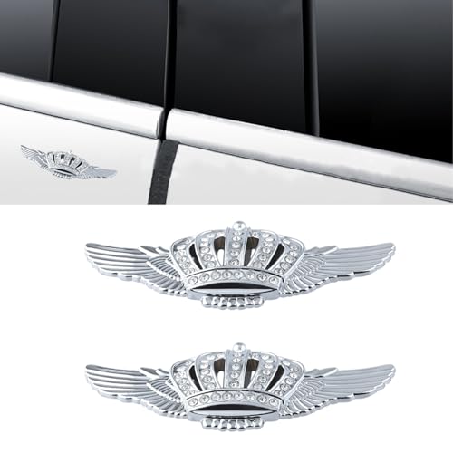 Image of Wing Crown Emblems,Crystal Diamond Crown Car Stickers Decals Decoration for Car SUV Window Laptops Luggage (Silver)