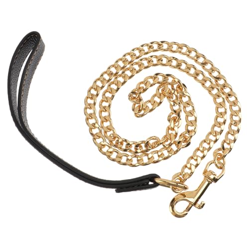 iplusmile Hundeleine Golden Metal, Goldenes Edelstahl Kettenhalsband, Goldkettenleine für große, Hunde Leine Chain mit Ledergriff Haustierleinenkette