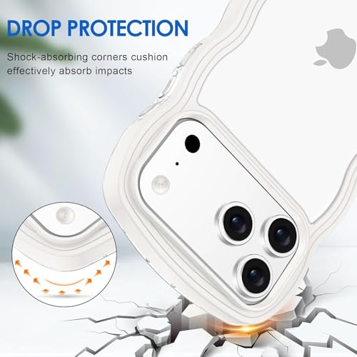 Image of GoldKart iPhone 17 Pro Max Case Wavy Edge Clear Back Design, Anti-Slip Grip Cute Wave Curly Frame Shape Shockproof Soft TPU & Hard PC Bumper Protective Phone Case Cover for Women Girls - White