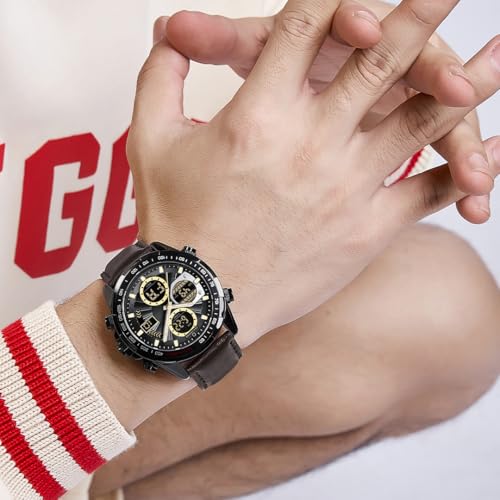 Image of Carlington Nitro Analog-Digital Men's Premium Leather Strap Wrist Watch | Quartz Movement | Water & Shock Resistant Watch for Men | Casual & Formal Wear - CT 9197