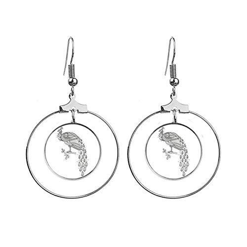 Boucles d'oreilles oiseau motif paon pendantes aux finitions émaillées
