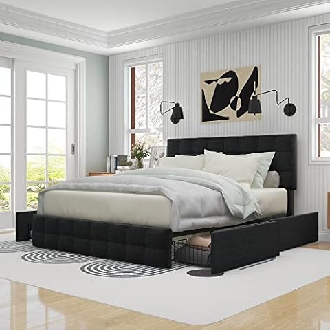 Cama tapizada Merax con 4 cajones, 140x200 cm Cover