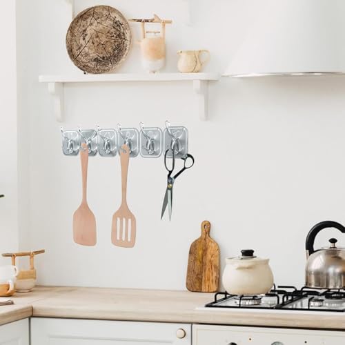 Image of Kitchen Row Hooks Self Adhesive Wall Hooks for Clothes & Utensils Waterproof Seamless Hanger No-Drill Heavy Duty Hooks for Kitchen Bathroom Cabinet Spoon Storage & Home Organization 1 Pack