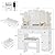 Vanity Desk with Triple Folding Mirror, Makeup Vanity with Power Outlet, Vanity Desk with 10 Lights, 3 Drawers & 2 Cabinets, Makeup Vanity Table with Soft Cushioned Stool for Women, Bedroom, White