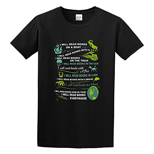 AIXINLI I Will Read Books Everywhere Funny Bookworms Gift Unisex 100% Cotton Short-Sleeve T-Shirts Black XL