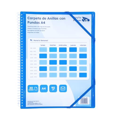 Raylu Paper - Porte Vues A4 avec Pochettes Plastiques Transparentes et Couverture Personnalisable et Fermeture Élastique, Porte Documents Souple (20 Pochettes, Bleu)